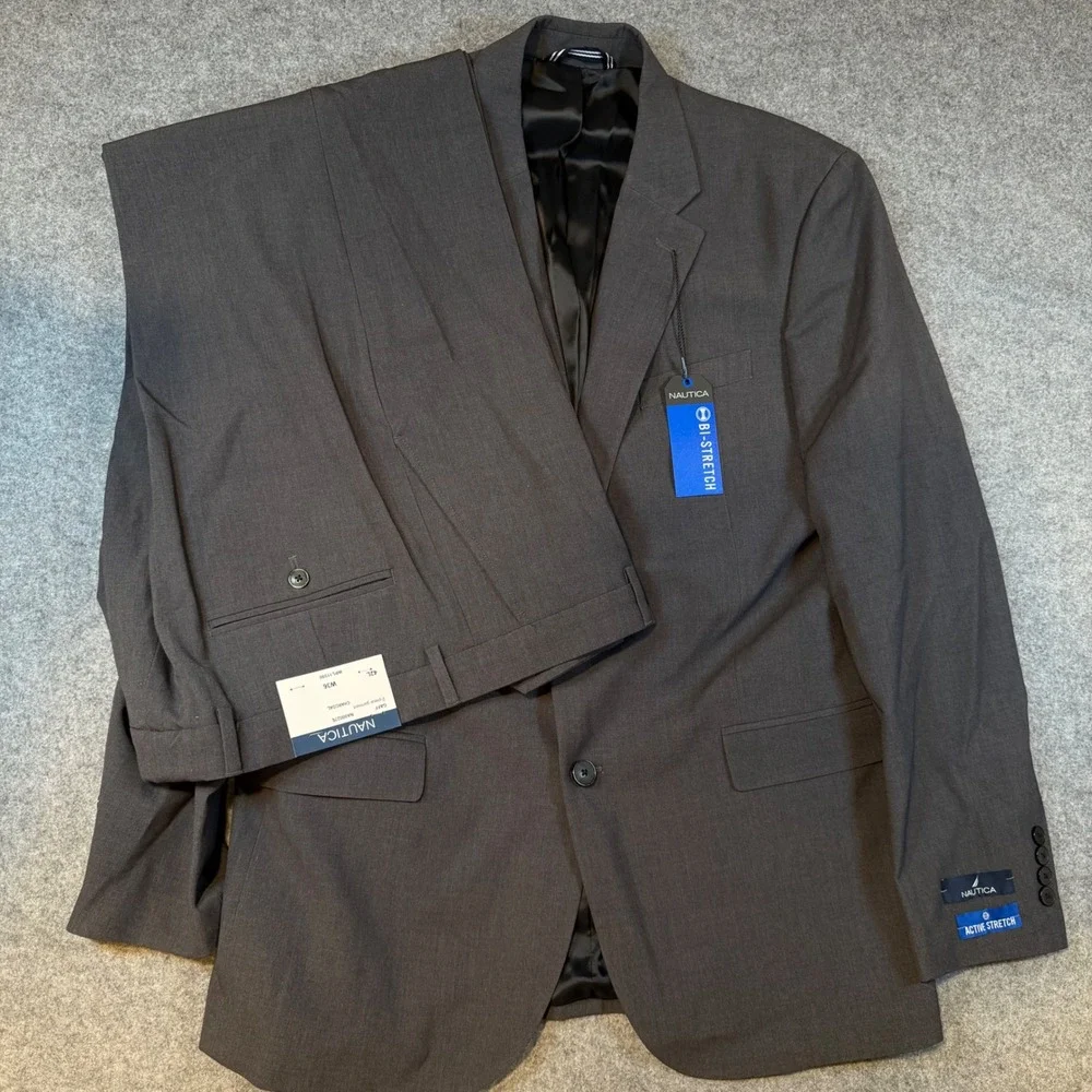 Nautica Mens Modern Fit Bi-Stretch 2-Piece Suit Charcoal Grey 42L W36 NA000276